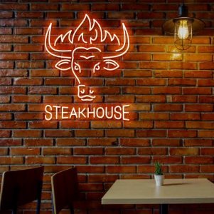 Bull head with fire neon sign